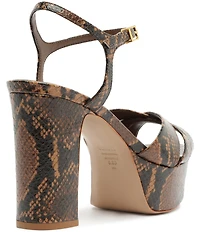 Schutz Keefa Snake Print Leather Platform Block Heel Sandals