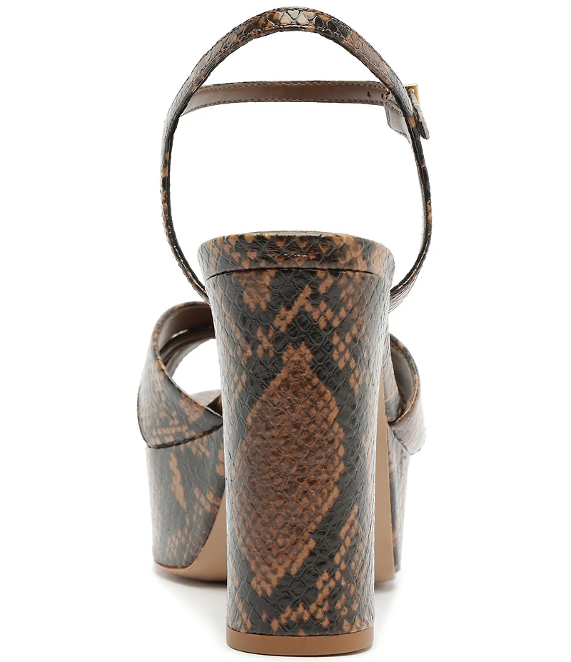 Schutz Keefa Snake Print Leather Platform Block Heel Sandals