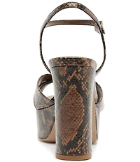 Schutz Keefa Snake Print Leather Platform Block Heel Sandals