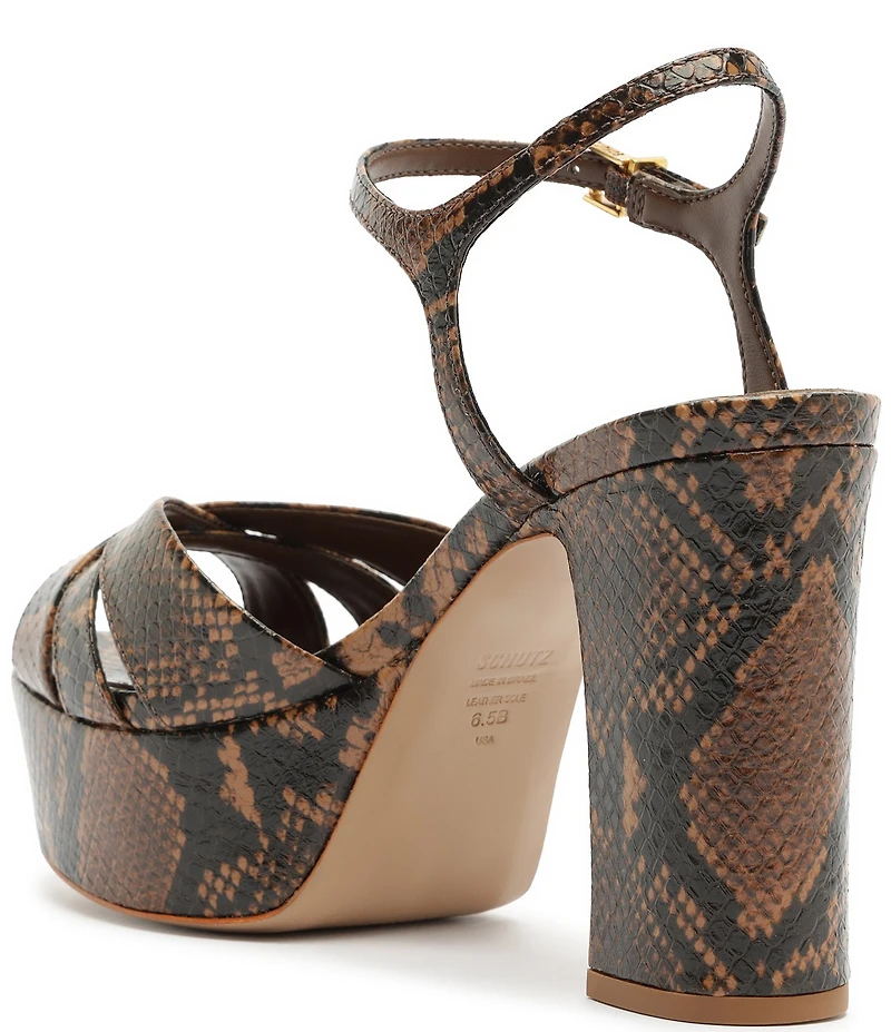 Schutz Keefa Snake Print Leather Platform Block Heel Sandals
