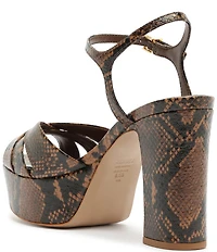Schutz Keefa Snake Print Leather Platform Block Heel Sandals