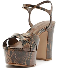 Schutz Keefa Snake Print Leather Platform Block Heel Sandals