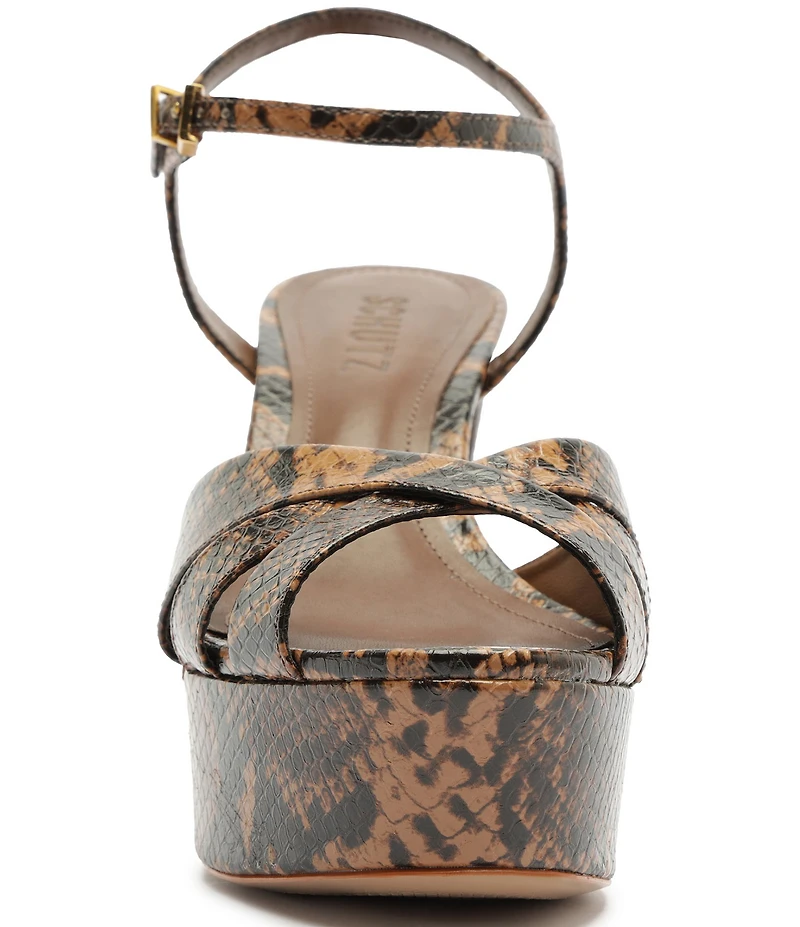 Schutz Keefa Snake Print Leather Platform Block Heel Sandals