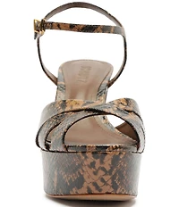 Schutz Keefa Snake Print Leather Platform Block Heel Sandals