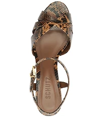 Schutz Keefa Snake Print Leather Platform Block Heel Sandals