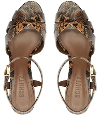 Schutz Keefa Snake Print Leather Platform Block Heel Sandals