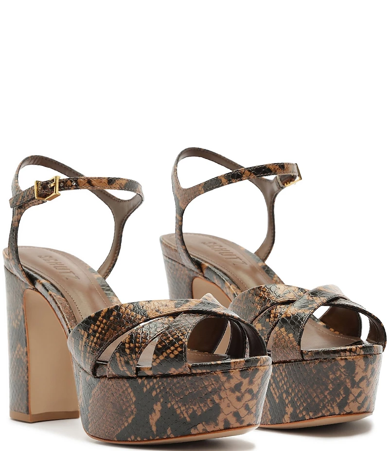 Schutz Keefa Snake Print Leather Platform Block Heel Sandals