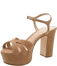 Schutz Keefa Suede Platform Ankle Strap Block Heel Sandals