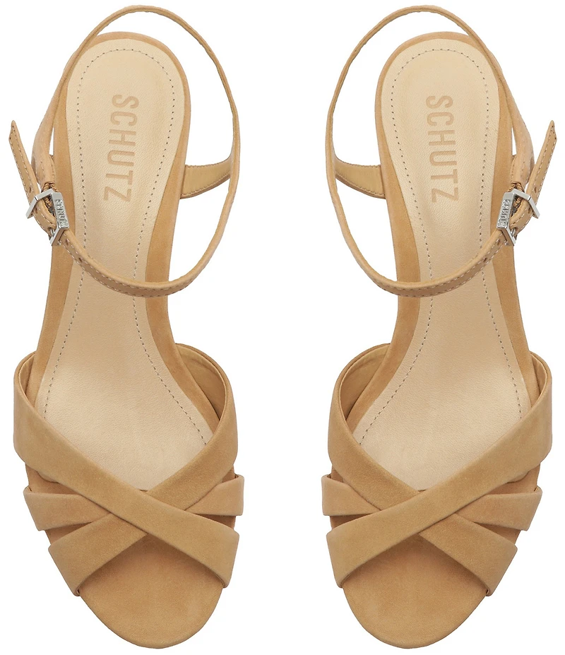 Schutz Keefa Suede Platform Ankle Strap Block Heel Sandals