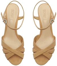 Schutz Keefa Suede Platform Ankle Strap Block Heel Sandals