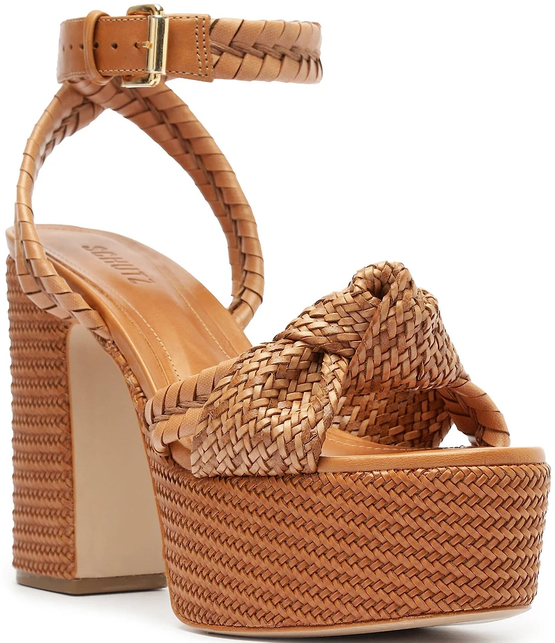 Schutz Khari Platform Woven Ankle Strap Dress Sandals