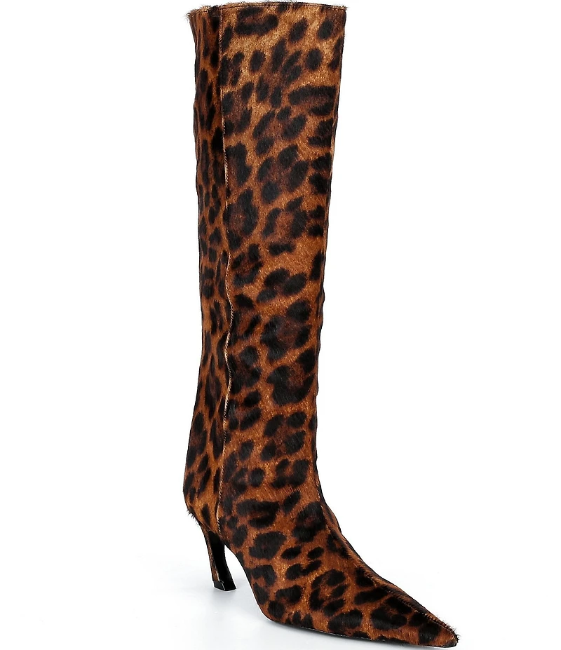 Schutz Lexi Leopard Print Calf Hair Pointed Toe Tall Boots