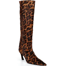 Schutz Lexi Leopard Print Calf Hair Pointed Toe Tall Boots