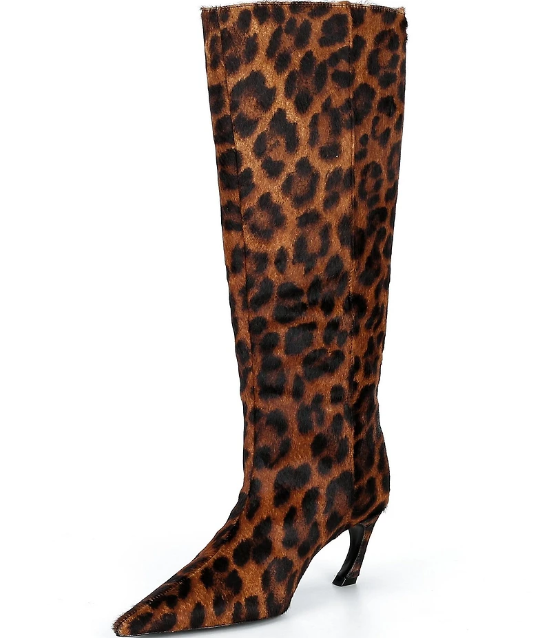 Schutz Lexi Leopard Print Calf Hair Pointed Toe Tall Boots