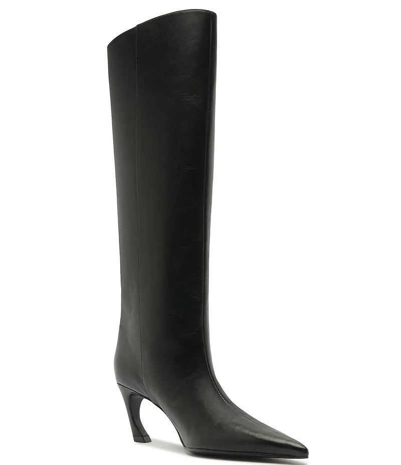 Schutz Lexi Mid Leather Pointed Toe Tall Boots
