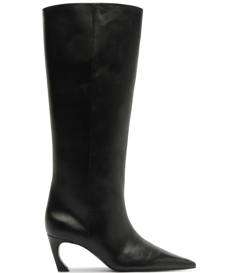 Schutz Lexi Mid Leather Pointed Toe Tall Boots