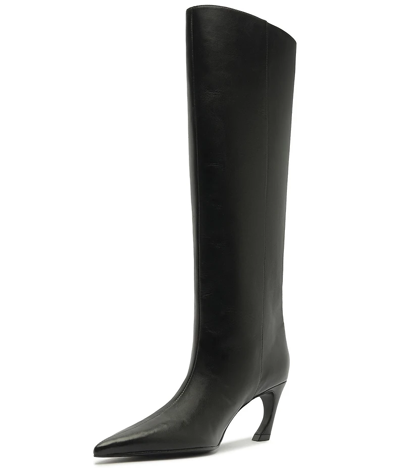 Schutz Lexi Mid Leather Pointed Toe Tall Boots