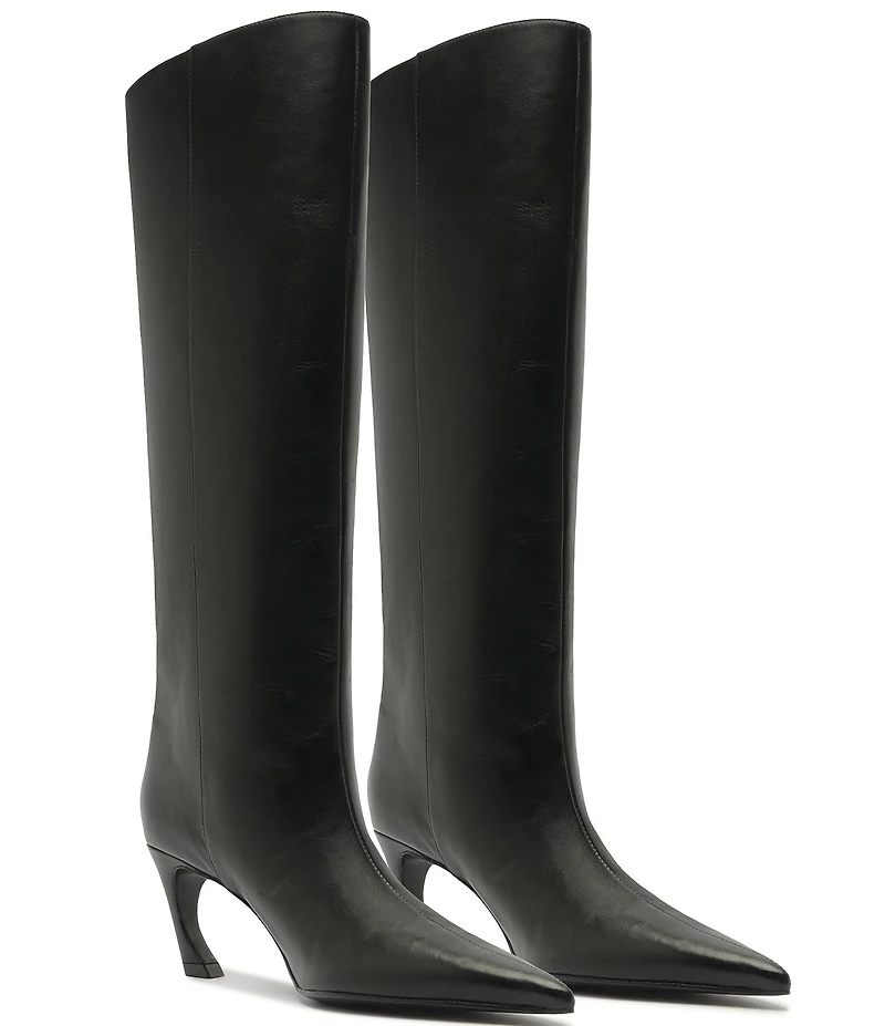 Schutz Lexi Mid Leather Pointed Toe Tall Boots