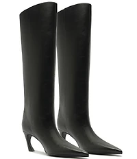 Schutz Lexi Mid Leather Pointed Toe Tall Boots