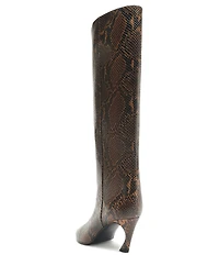 Schutz Lexi Mid Snake Print Leather Pointed Toe Tall Boots