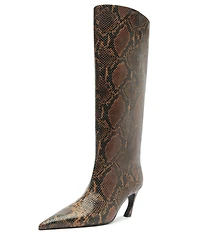 Schutz Lexi Mid Snake Print Leather Pointed Toe Tall Boots