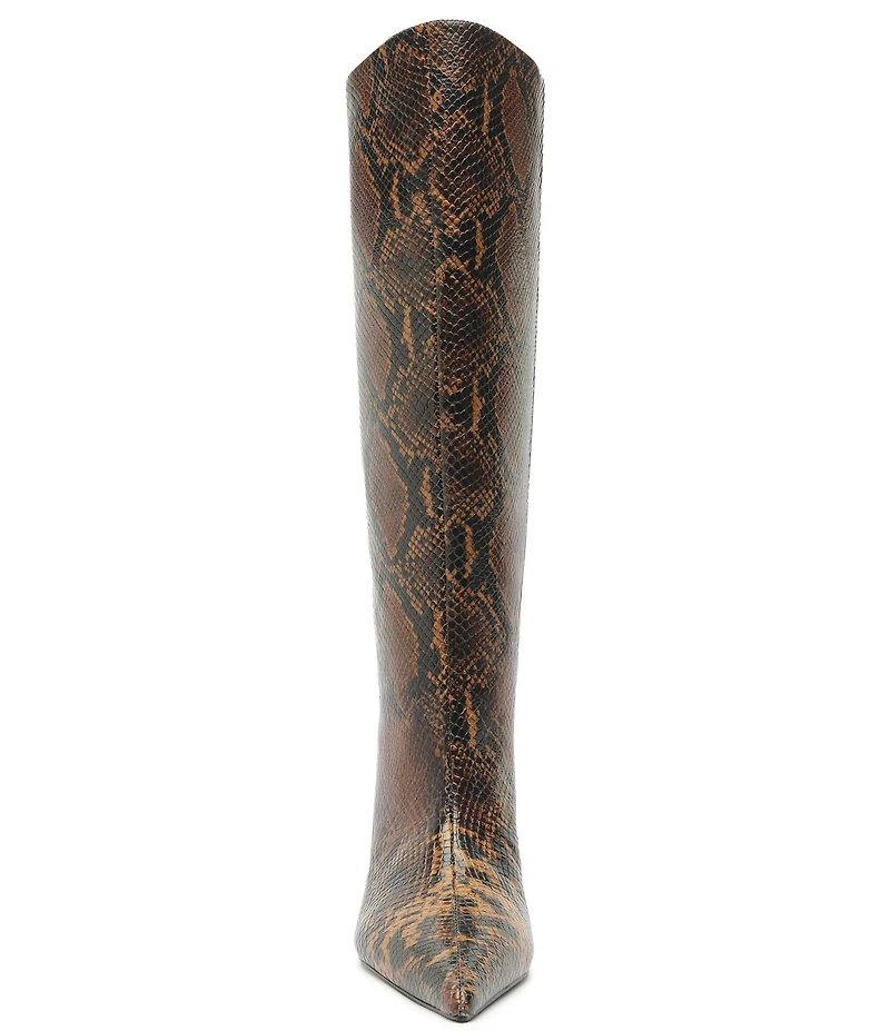 Schutz Lexi Mid Snake Print Leather Pointed Toe Tall Boots