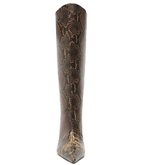 Schutz Lexi Mid Snake Print Leather Pointed Toe Tall Boots