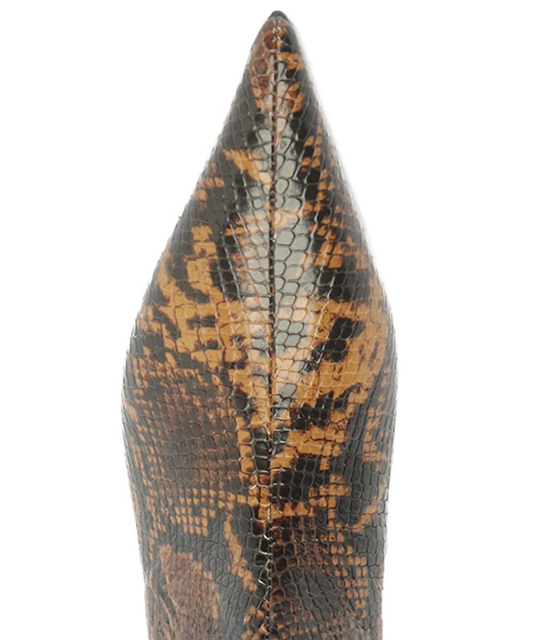 Schutz Lexi Mid Snake Print Leather Pointed Toe Tall Boots