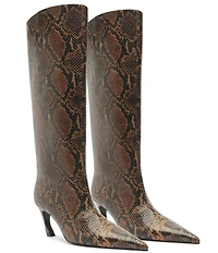 Schutz Lexi Mid Snake Print Leather Pointed Toe Tall Boots