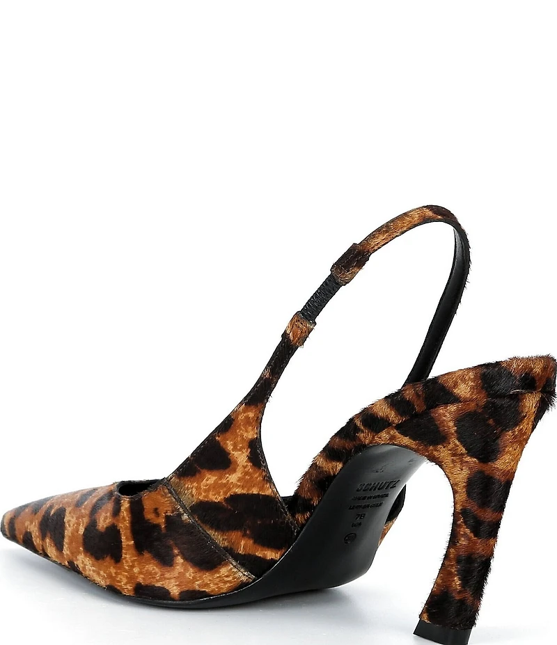 Schutz Lexi Sling Leopard Print Calf Hair Pointed Toe Slingback Pumps