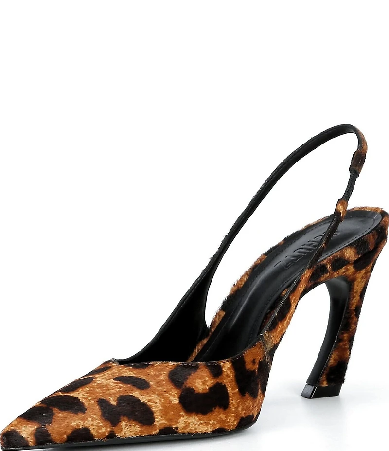 Schutz Lexi Sling Leopard Print Calf Hair Pointed Toe Slingback Pumps