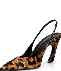 Schutz Lexi Sling Leopard Print Calf Hair Pointed Toe Slingback Pumps