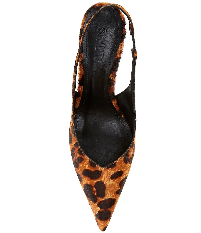 Schutz Lexi Sling Leopard Print Calf Hair Pointed Toe Slingback Pumps