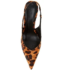 Schutz Lexi Sling Leopard Print Calf Hair Pointed Toe Slingback Pumps