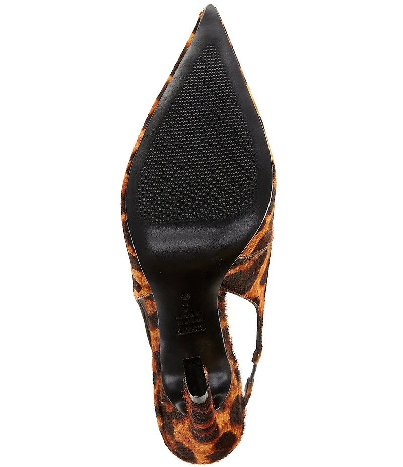 Schutz Lexi Sling Leopard Print Calf Hair Pointed Toe Slingback Pumps