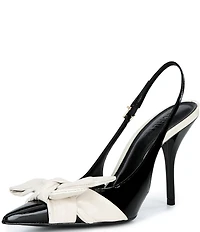Schutz Liora Patent Leather Bow Pointed Slingback Stiletto Pumps