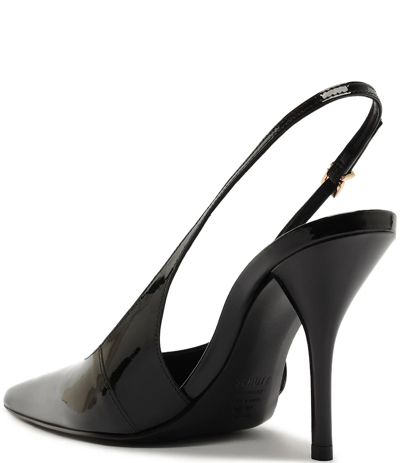 Schutz Liora Patent Leather Pointed Slingback Stiletto Pumps