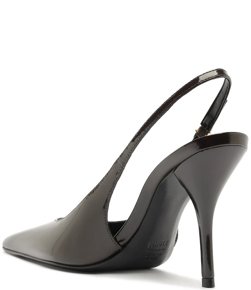 Schutz Liora Patent Leather Pointed Slingback Stiletto Pumps