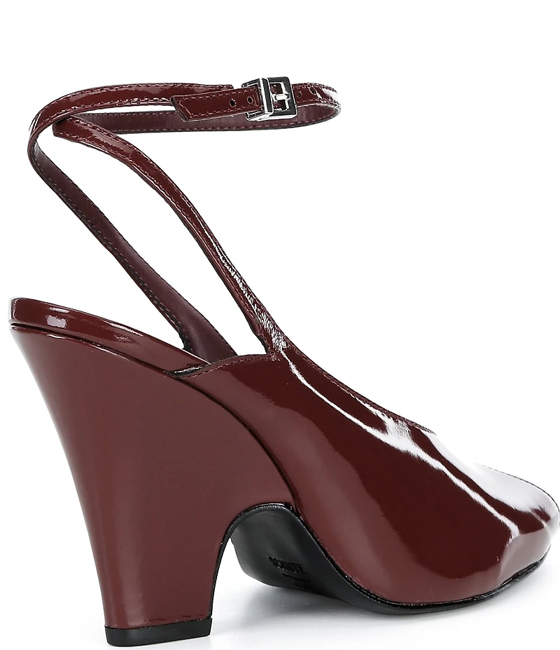 Schutz Liv Patent Leather Pointed Peep Toe Ankle Strap Sculpted Wedge Pumps