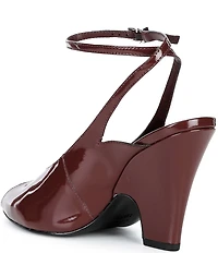 Schutz Liv Patent Leather Pointed Peep Toe Ankle Strap Sculpted Wedge Pumps