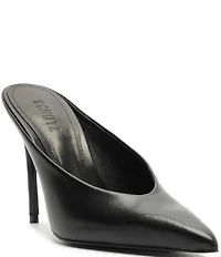 Schutz Loren Leather High Vamp Pointed Toe Dress Mules