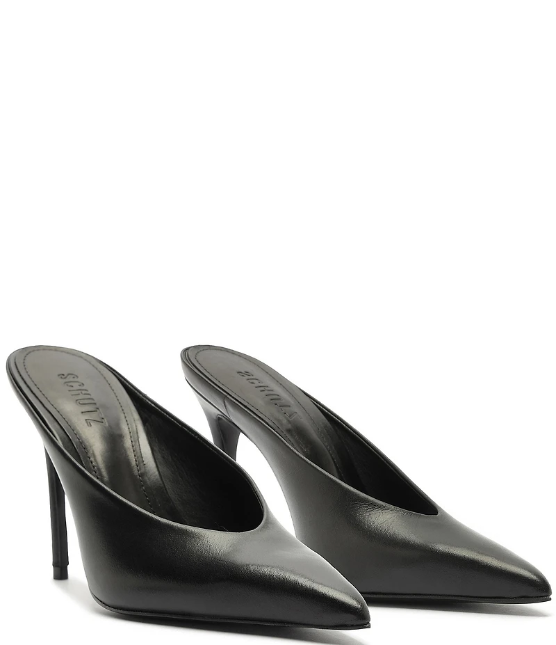 Schutz Loren Leather High Vamp Pointed Toe Dress Mules