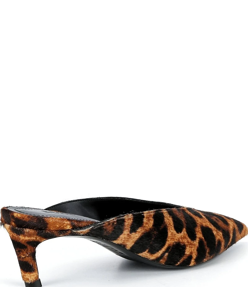 Schutz Loren Leopard Print Calf Hair Pointed Toe Kitten Heel Dress Mules