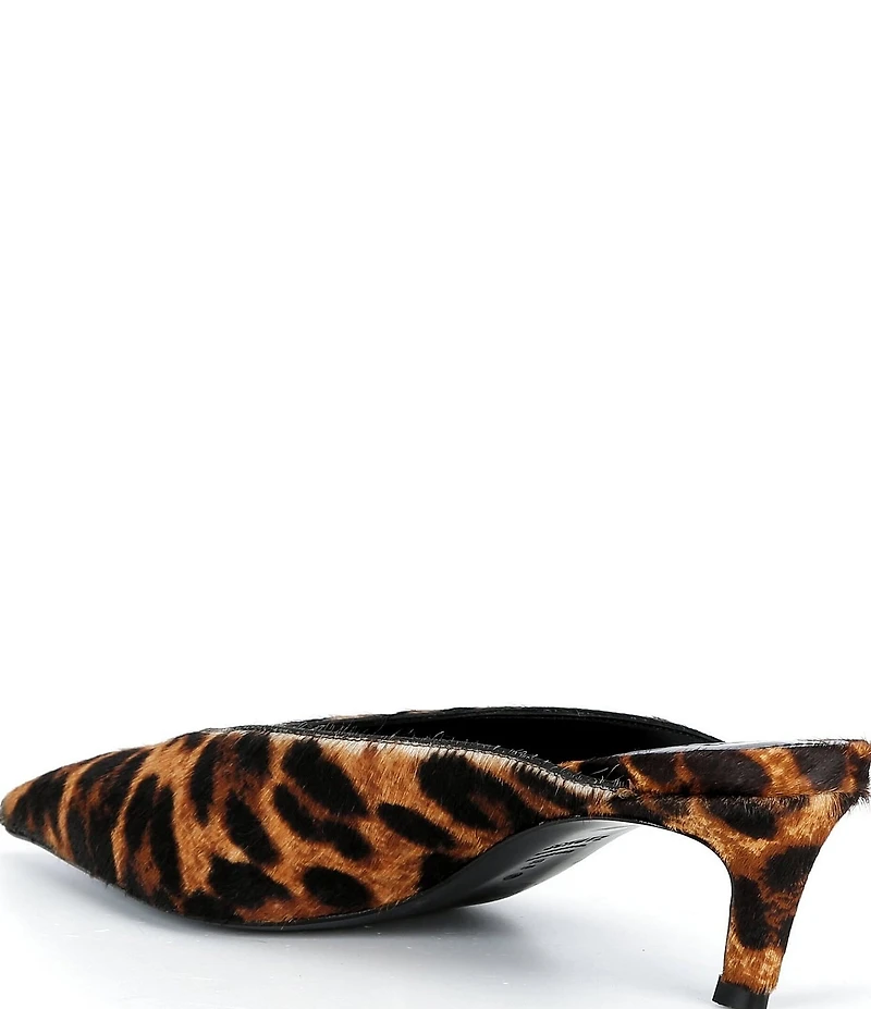 Schutz Loren Leopard Print Calf Hair Pointed Toe Kitten Heel Dress Mules