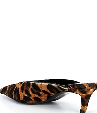 Schutz Loren Leopard Print Calf Hair Pointed Toe Kitten Heel Dress Mules