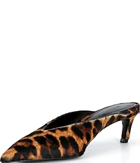 Schutz Loren Leopard Print Calf Hair Pointed Toe Kitten Heel Dress Mules