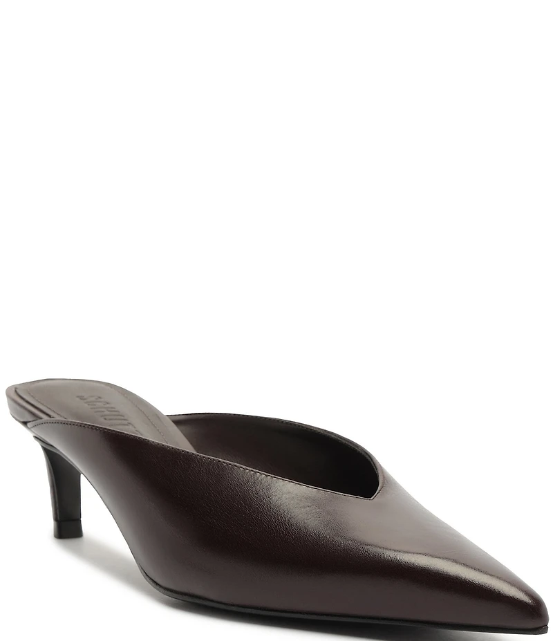 Schutz Loren Mid Leather Pointed Toe Kitten Heel Dress Mules