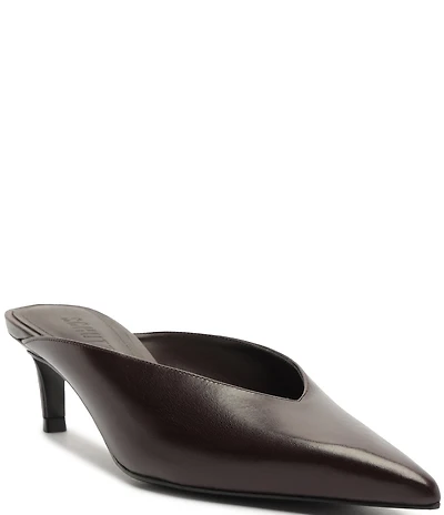 Schutz Loren Mid Leather Pointed Toe Kitten Heel Dress Mules