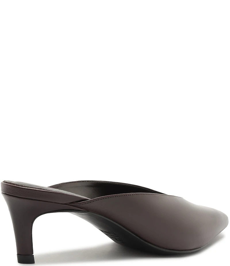 Schutz Loren Mid Leather Pointed Toe Kitten Heel Dress Mules