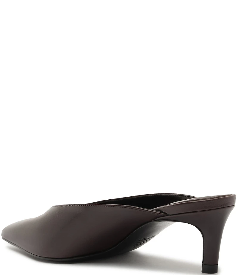 Schutz Loren Mid Leather Pointed Toe Kitten Heel Dress Mules